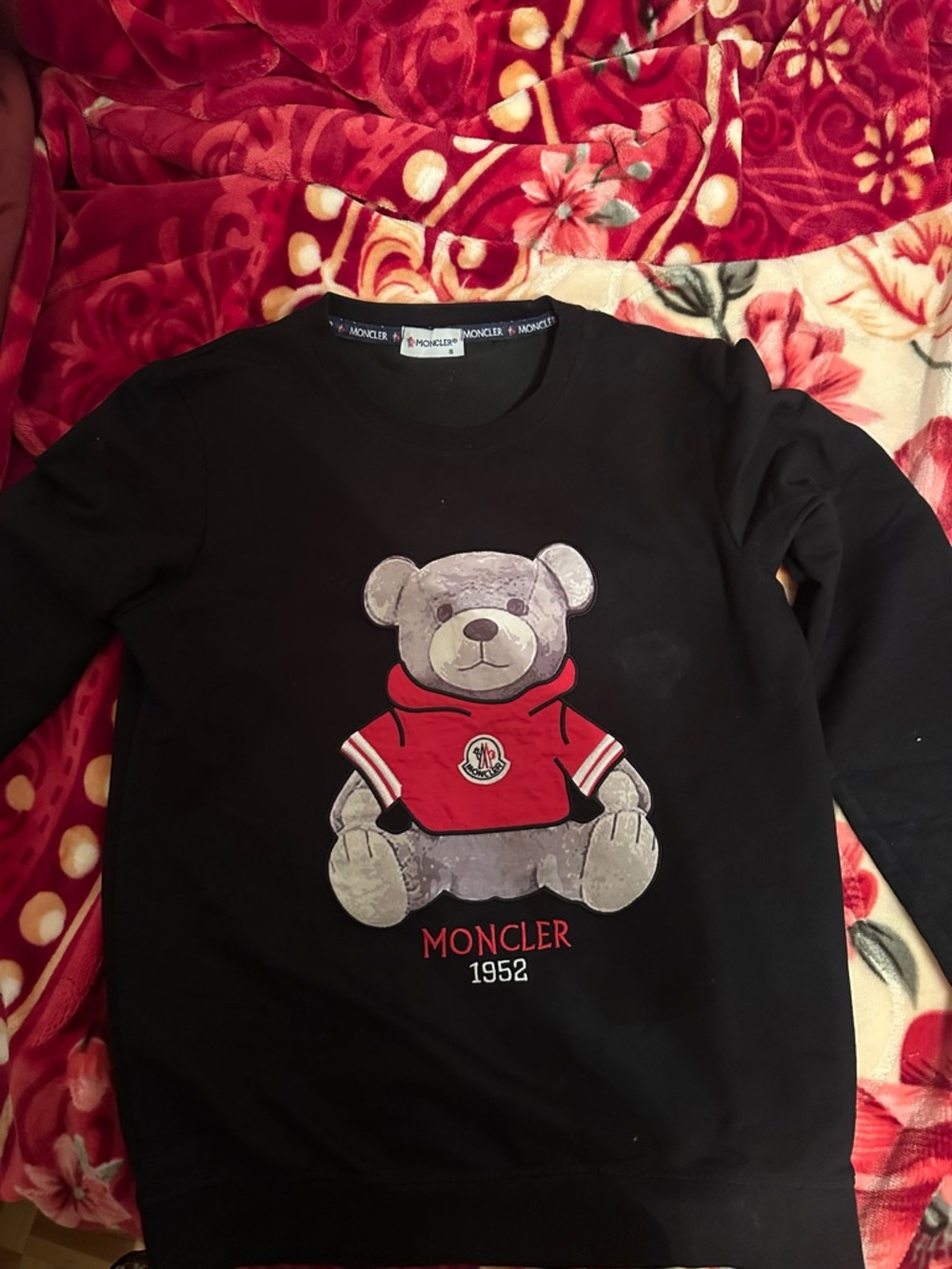 Moncler Black Sweatshirt with Red Teddy Graphic